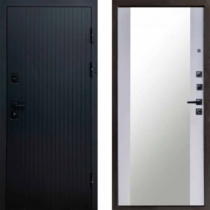 Входная дверь Termo-door Твист BLACK Зеркало белый софт