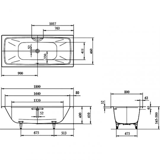 Стальная ванна Kaldewei Cayono Duo 725 180x80 272500013001 с покрытием Easy-clean схема 6