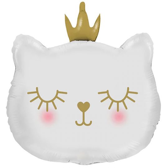 Котенок принцесса глянцевый белый шар фольгированный с гелием