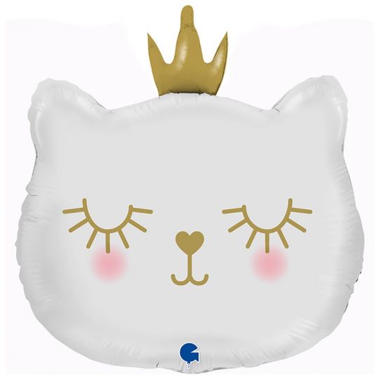 Котенок принцесса сатин белый шар фольгированный с гелием