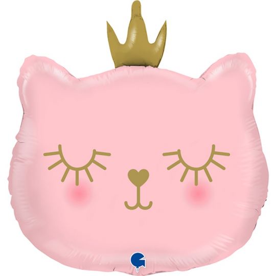 Котенок принцесса сатин розовый шар фольгированный с гелием