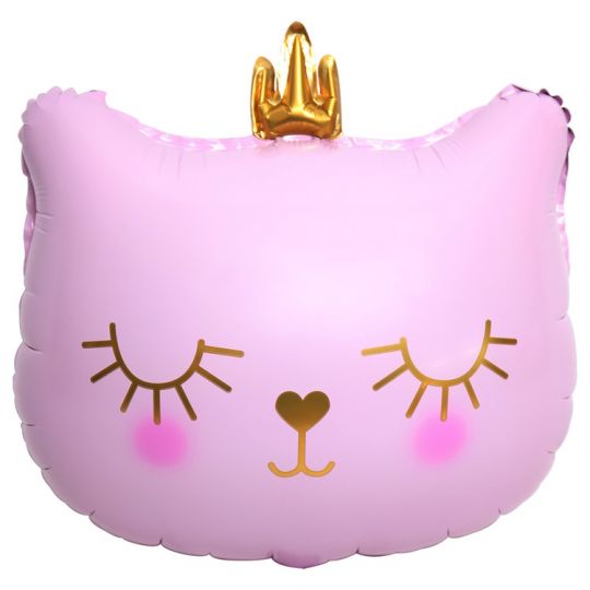 Котенок принцесса глянцевый розовый шар фольгированный с гелием