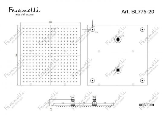 Верхний душ Feramolli BL775-20 (500мм.), черный ФОТО