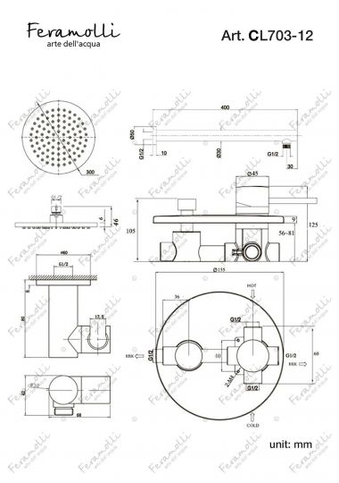 Душевая система Feramolli CL703-12 (30см.), хром схема 2