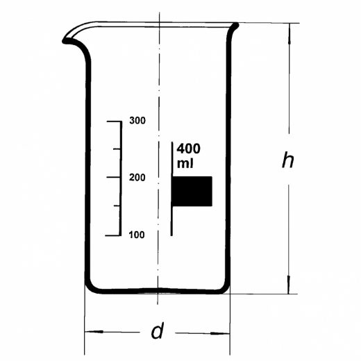 Стакан лабораторный высокий В-1-400, 400 мл, с носиком (ГОСТ 25336-82)