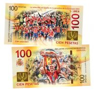 100 песо (pesetas) — Сборная Испании победитеь ЕВРО 2024. Памятная банкнота. UNC Oz Msh