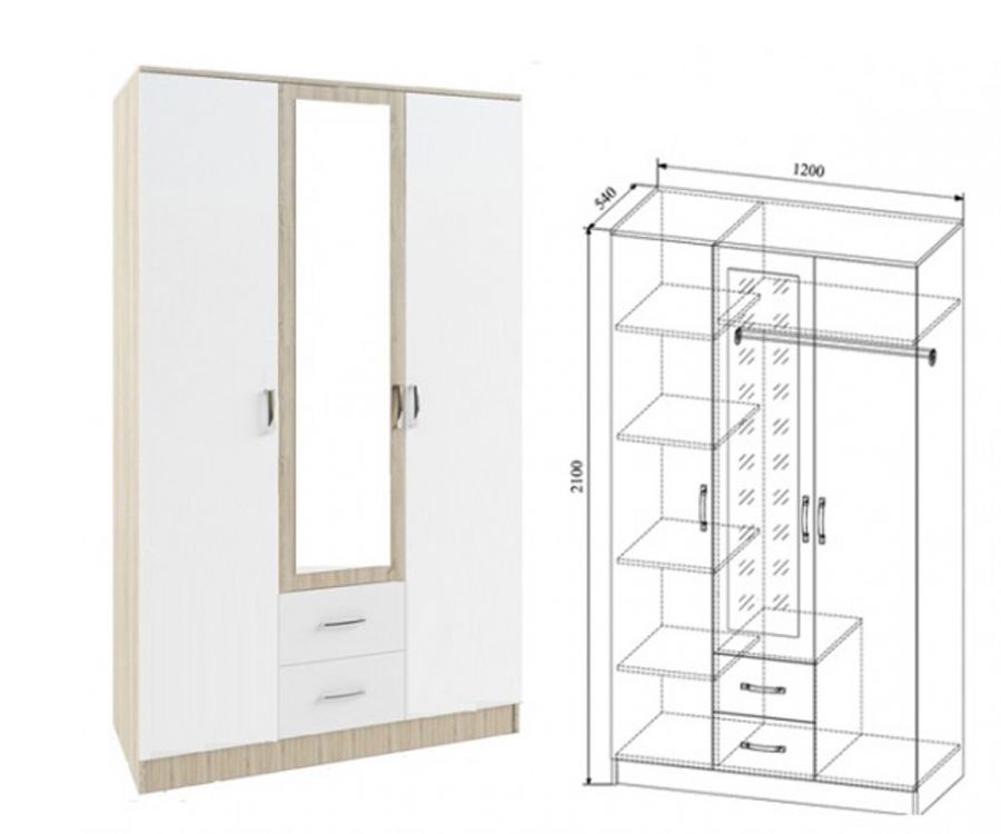 СШК 1200.1  Шкаф 3-х створчатый  Софи