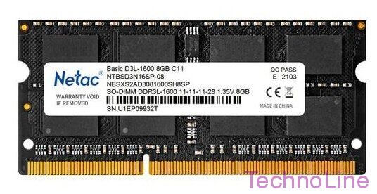 Модуль памяти SO-DIMM DDR3 8Gb Netac 1600 NTBSD3N16SP-08