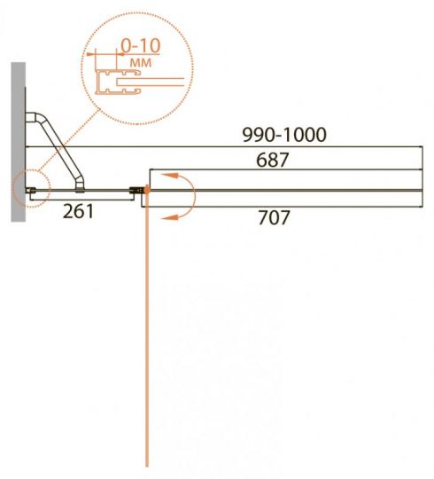 Шторка на ванну CEZARES RELAX-V-11-100/140-P-Bi-L профиль серый схема 2