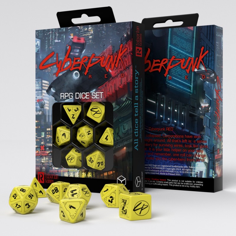 Набор кубиков Q-Workshop - Cyberpunk Red Dice Set: Danger Zone (7шт)