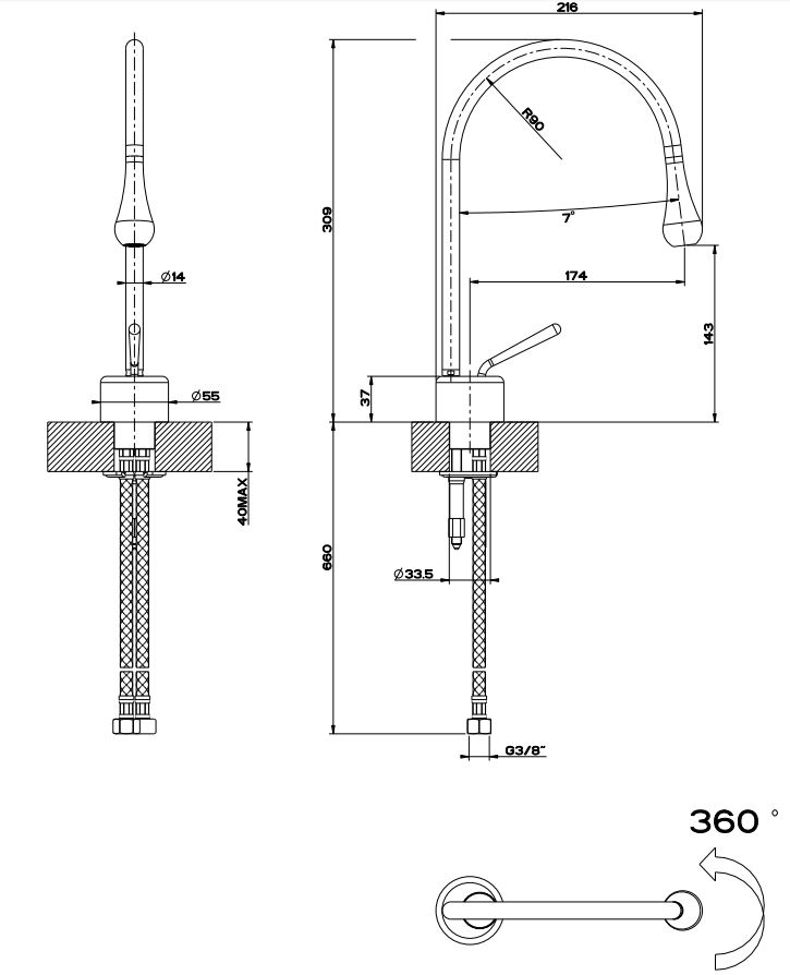 Gessi Goccia смеситель для раковины 33601031 хром схема 1