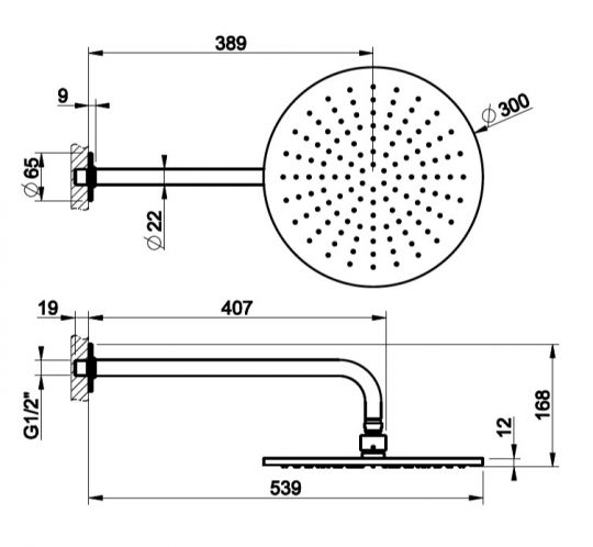 Тропический душ Gessi Inciso 30х30 58248726 бронза теплая браш PVD схема 1