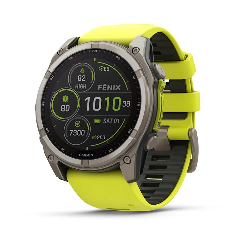 Умные часы Garmin Fenix 8, 51 мм, Solar, Sapphire Titanium with AMP yellow/graphite silicone band фото