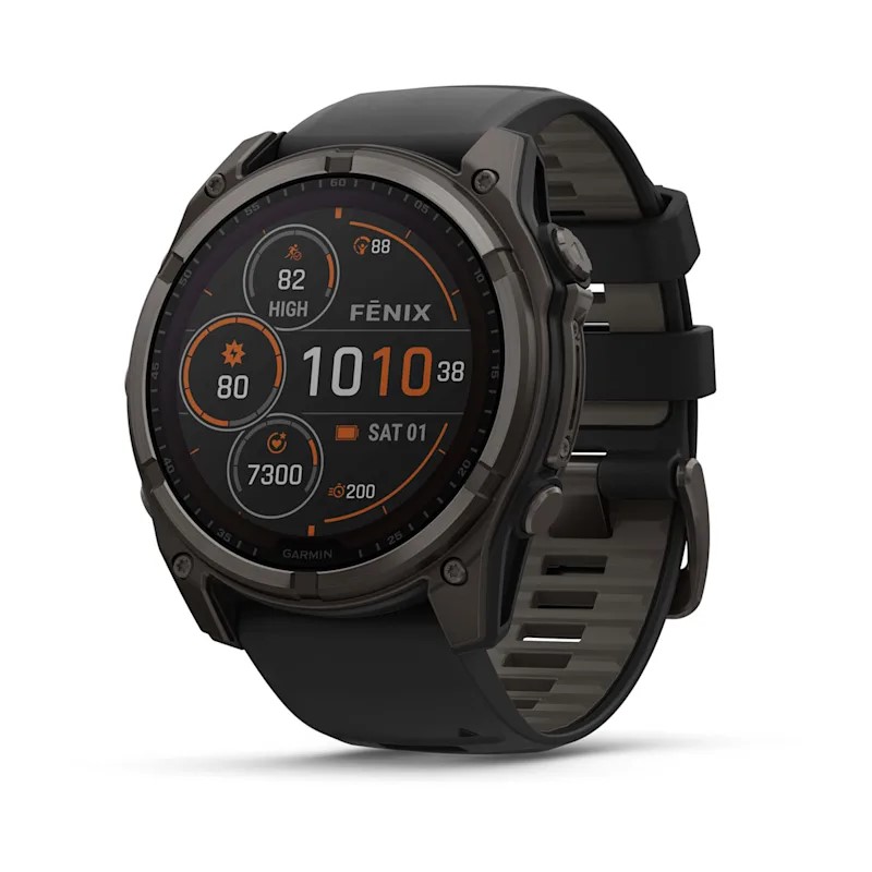 Умные часы Garmin Fenix 8, 51 мм, Solar, Sapphire Carbon Gray DLC Titanium with Black/Pebble Gray Silicone фото