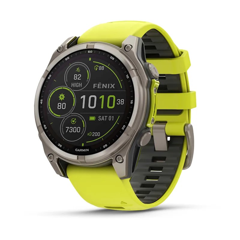 Умные часы Garmin Fenix 8, 47 мм, Solar, Sapphire Titanium with AMP yellow/graphite silicone band фото