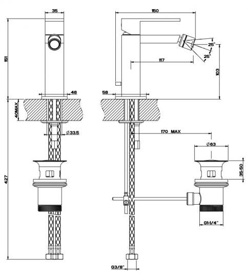 Изображение Смеситель Gessi Rettangolo для биде 20007