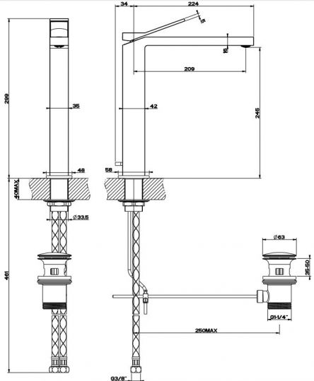 Изображение Смеситель Gessi Rettangolo K для раковины 53003