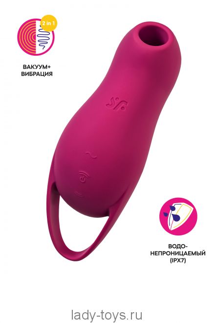 Вакуум-волновой стимулятор клитора с вибрацией Satisfyer Pocket Pro 1, силикон, бордовый, 13,9 см