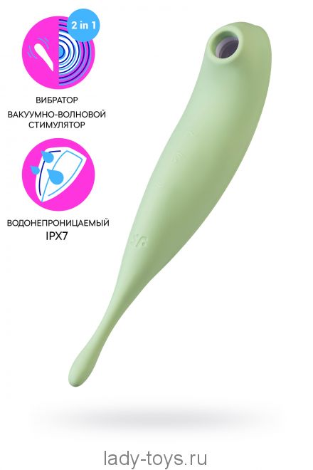 Точечный вибратор с вакуумной стимуляцией Satisfyer Twirling Pro Connect App, силикон, мятный, 20 см