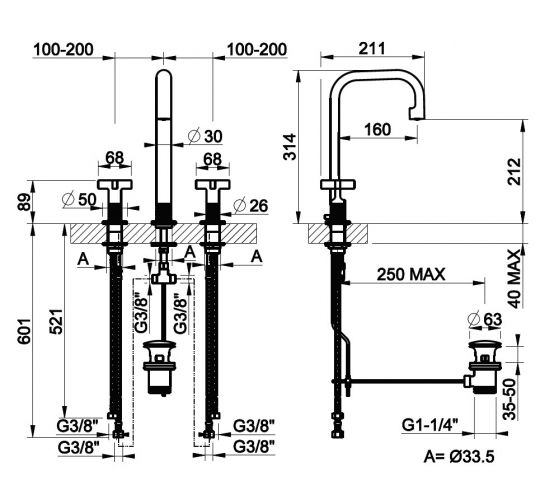 Итальянский смеситель для раковины Gessi Inciso + 58115 ФОТО