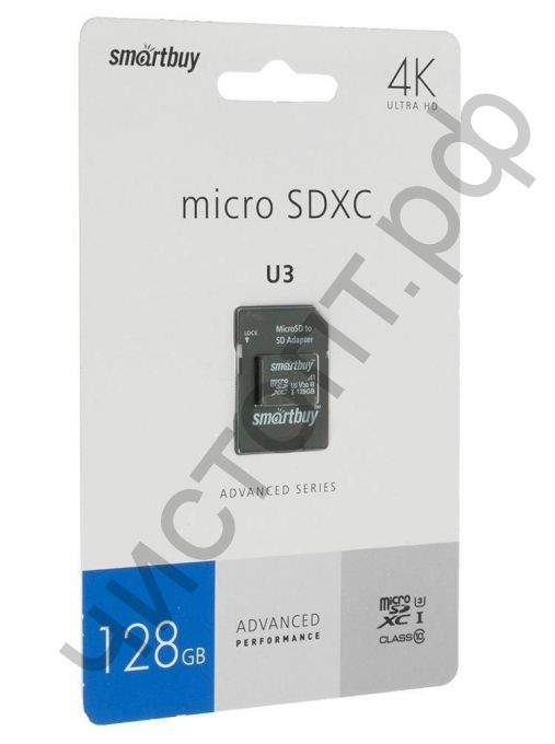 Карта памяти micro SDXC 128GB Smart Buy U3 V30 A1 Advanced R/W up to 90/55 с адапт (SB128GBSDU1A-AD)