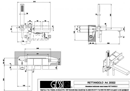 Смеситель Gessi Rettangolo T для ванны/душа 20323 ФОТО