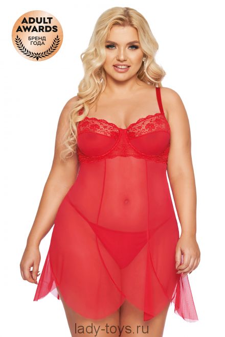 Ночная сорочка и стринги SoftLine Collection Carla, красный, XXXL