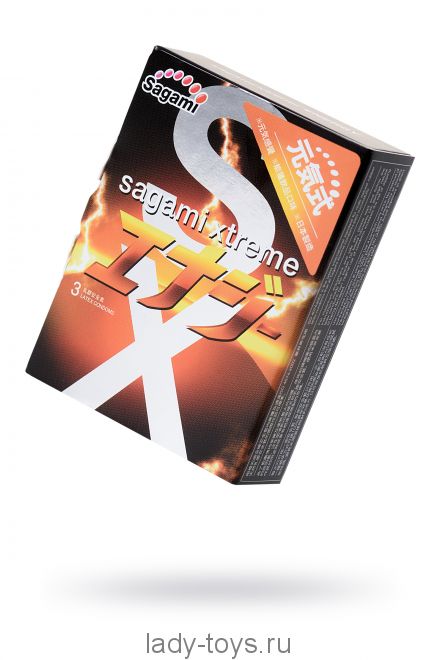 Презервативы Sagami, xtreme, energy, латекс, 19 см, 5,3 см, 3 шт.