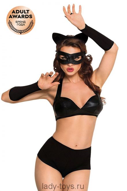 Костюм SoftLine Collection Catwoman (бюстгальтер,шортики,головной убор,маска,перчатки), черный, M