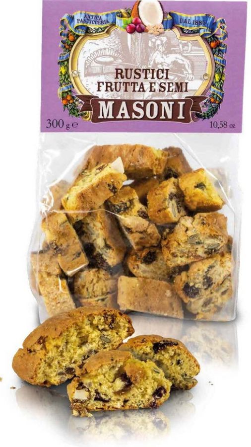 Печенье Рустичи с фруктами и семенами Masoni, 300 г; Rustici frutta e semi  300 g