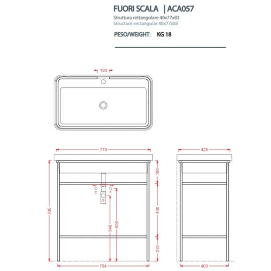 Консоль для раковины отдельностоящая Artceram Fuori Scala ACA057 40x77 ФОТО