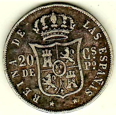 20 сантимов 1868 Филиппины Испания XF
