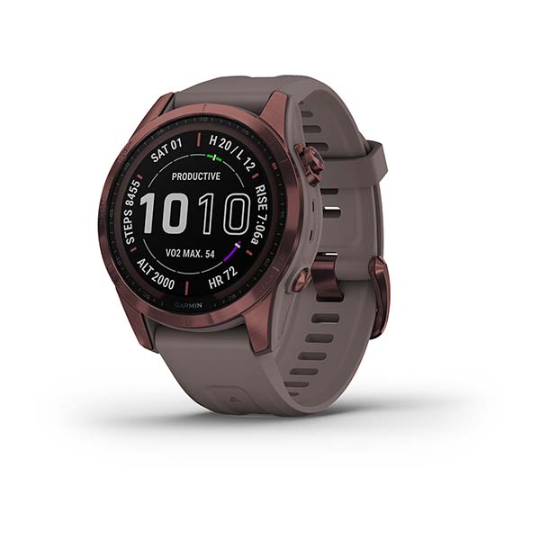 Умные часы Garmin FENIX 7S Sapphire Solar титановый темно-бронзовый с сланцево-серым силиконовым ремешком