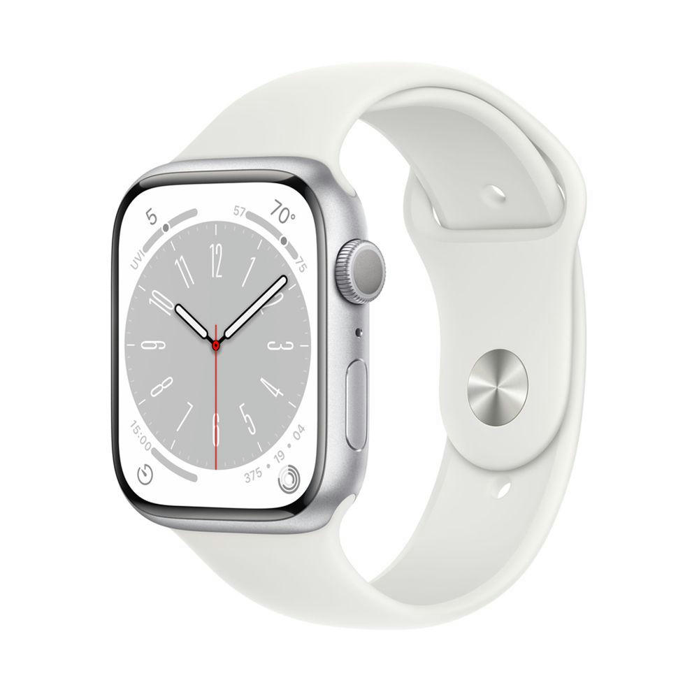 Apple Watch Series 8 45mm (GPS) Silver Aluminum Case with White Sport Band (M/L) (MP6Q3)