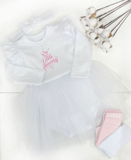 Боди-платье "Little Princess" с повязкой new (набор), белый