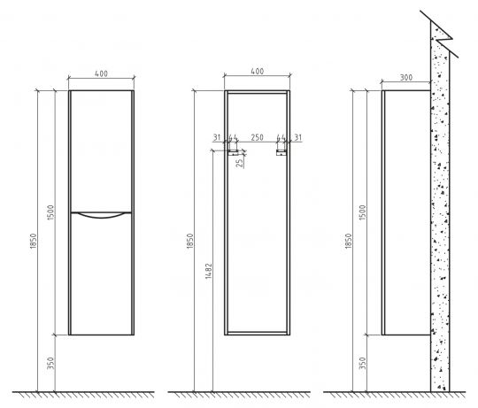 Шкаф подвесной, левосторонний BelBagno ANCONA-N-1500-2A-SC-WO-L схема 3