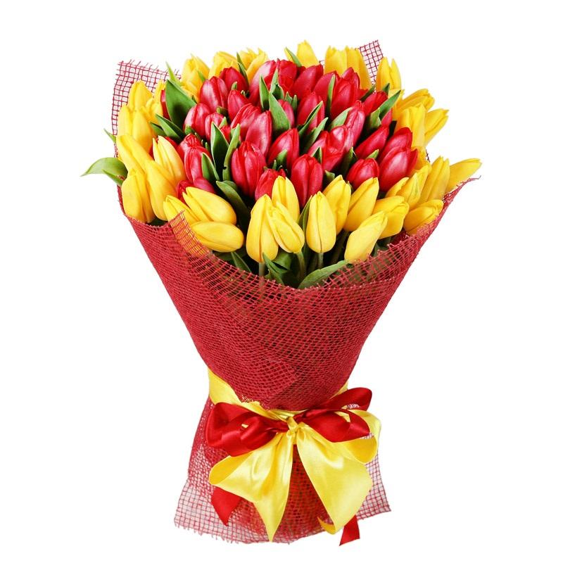 Букет из 51 тюльпана (красные и желтые)